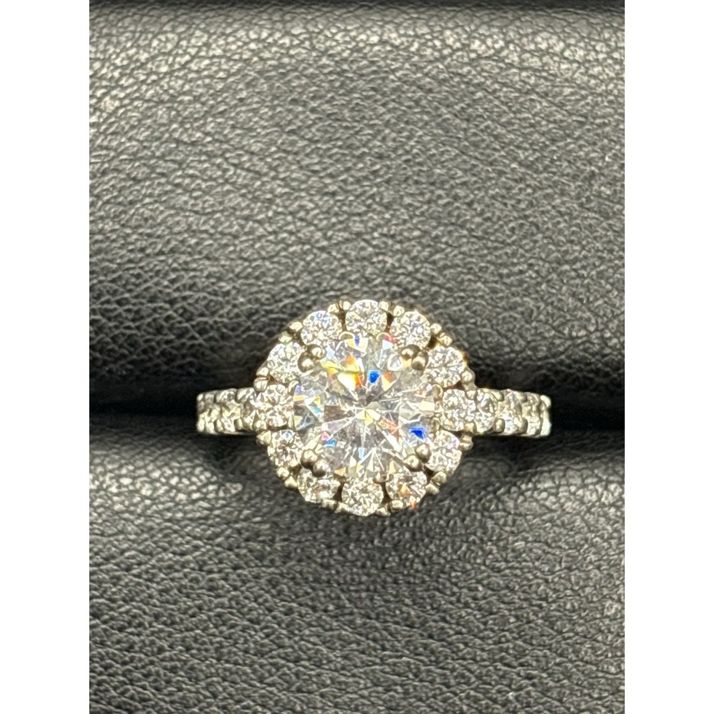 EUC Sterling Silver 2 Carat Cubic Zirconia Halo Ring Size 6.5 5 Grams H4